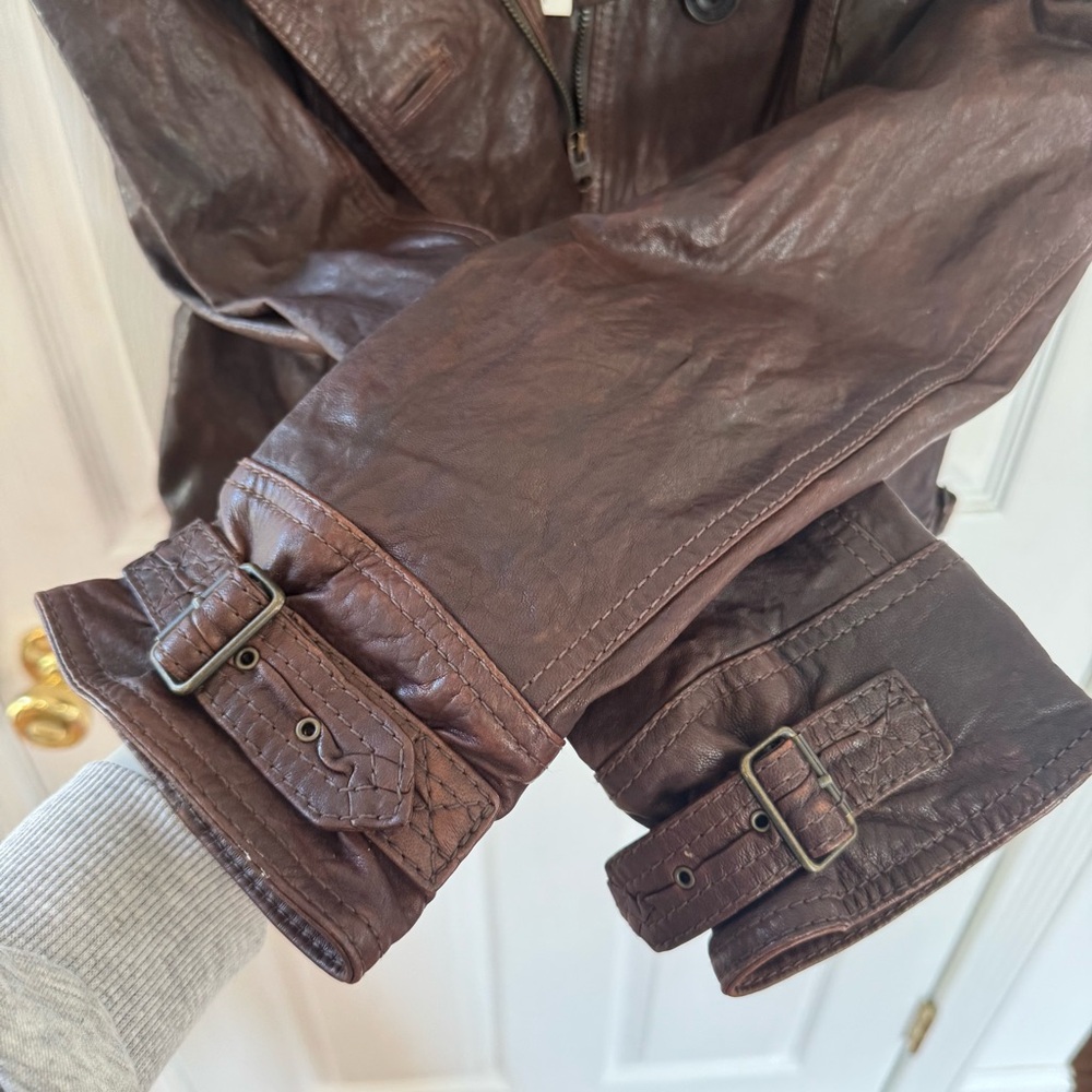BNWT Y2K Abercrombie & Fitch Mia Leather Jacket Brown Genuine Leather Sz L - Picture 6 of 15
